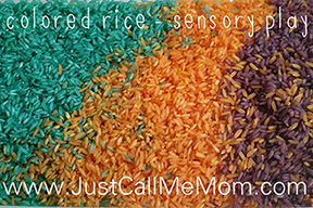 Colored rice sensory play